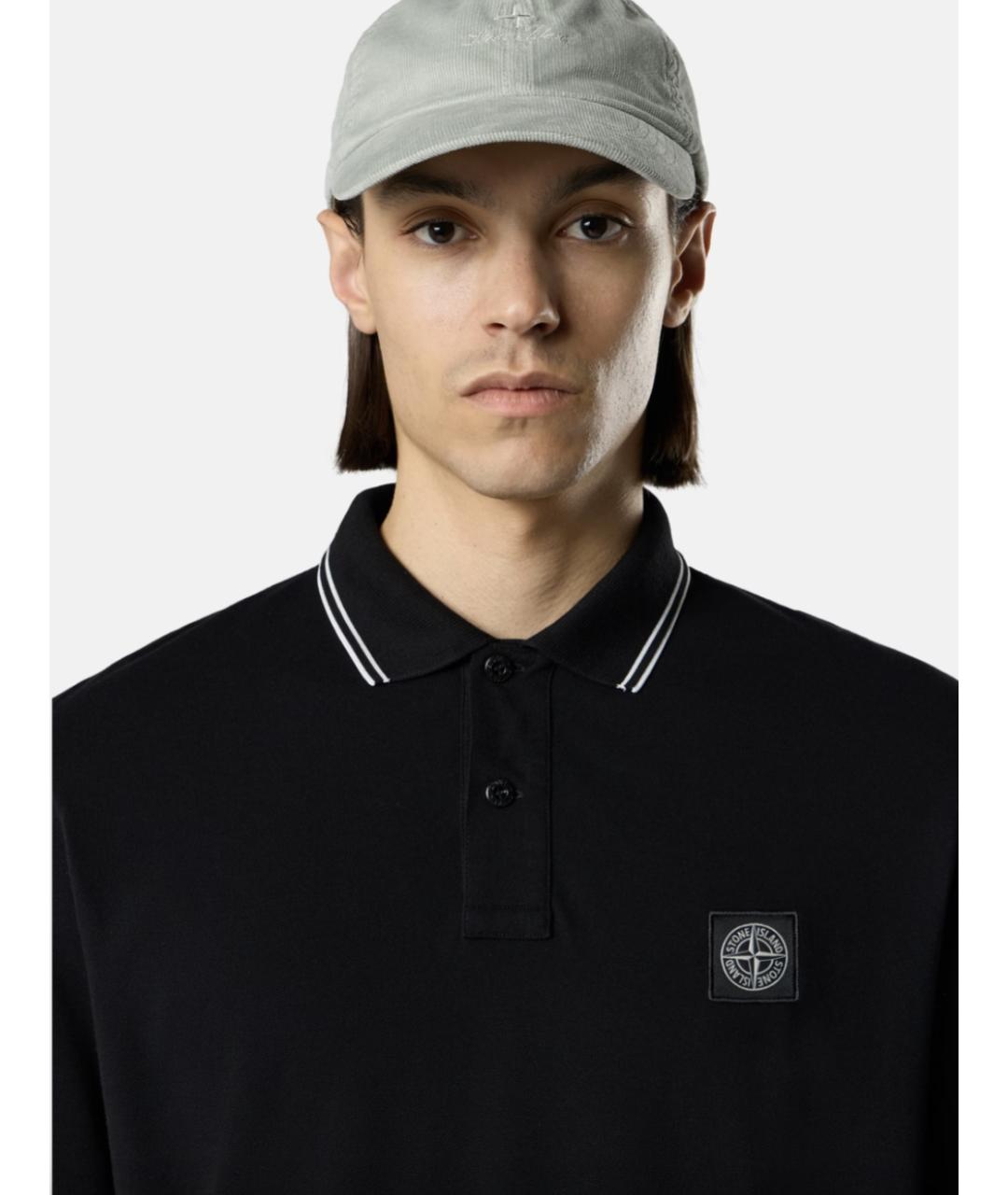 STONE ISLAND Черное хлопковое поло с длинным рукавом, фото 3