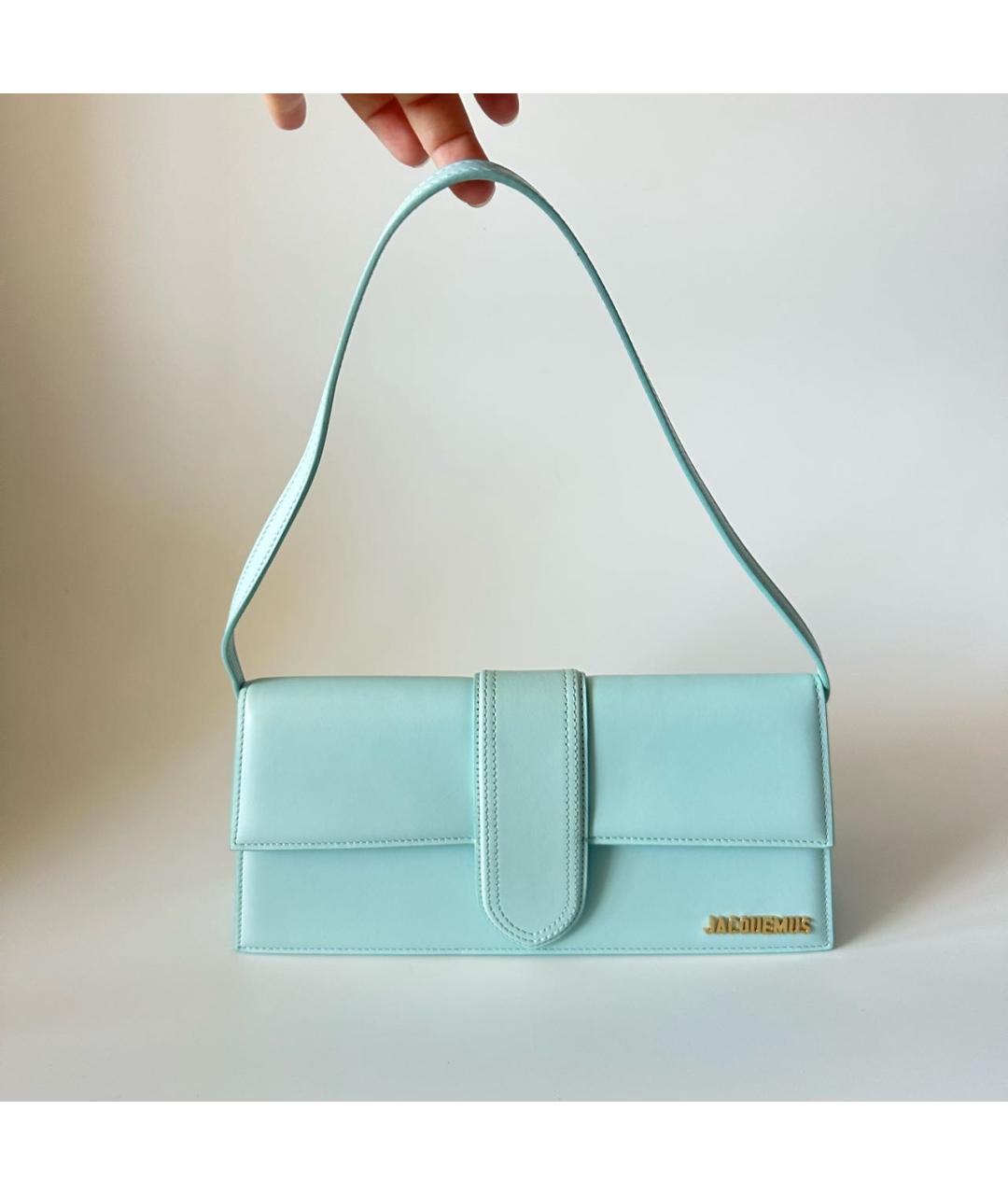 JACQUEMUS Бирюзовая кожаная сумка с короткими ручками, фото 2