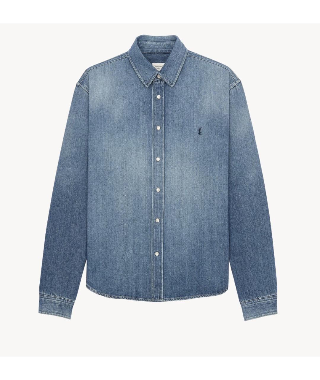 SAINT LAURENT Синяя хлопковая кэжуал рубашка, фото 4