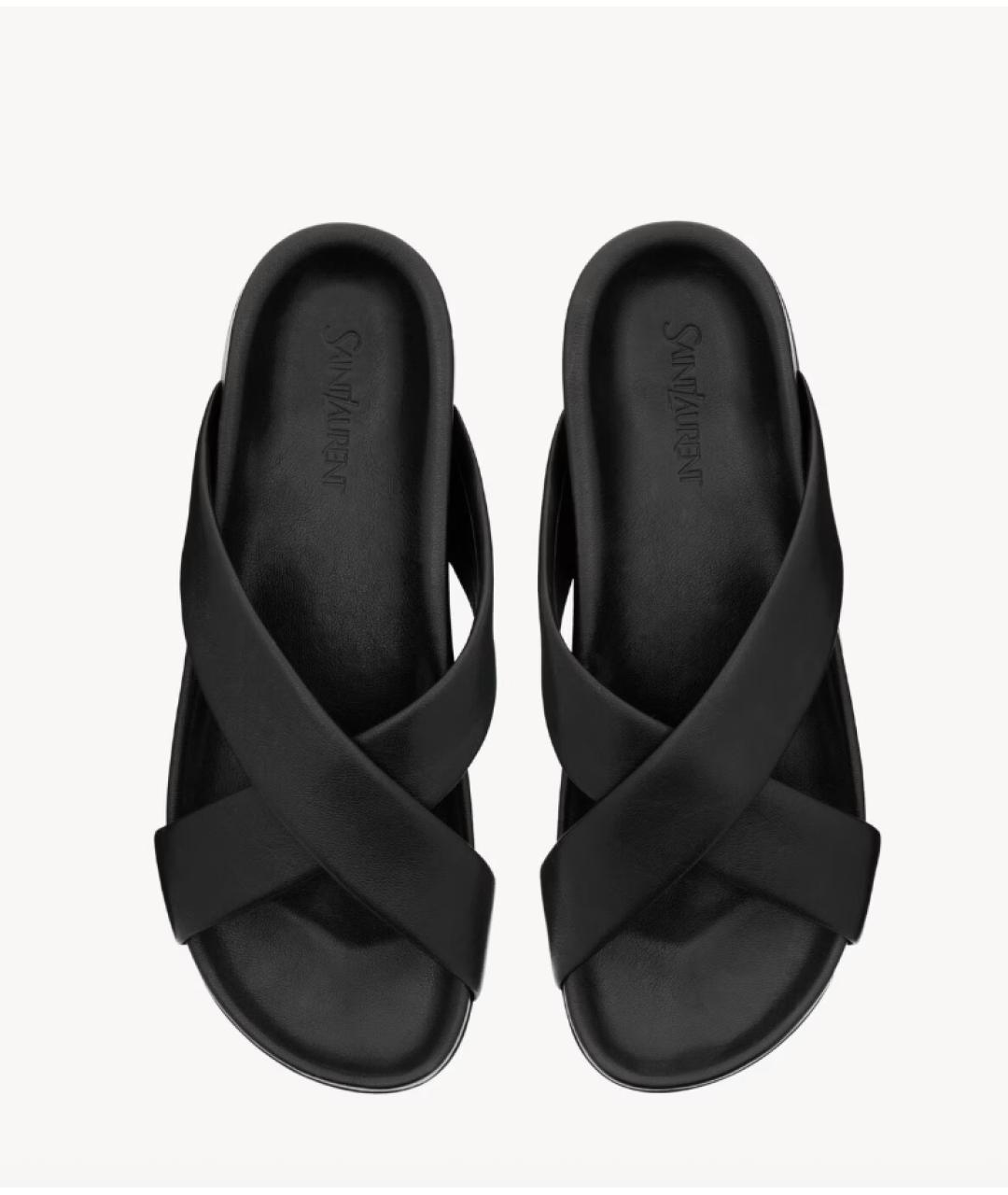 SAINT LAURENT Черные кожаные шлепанцы, фото 2