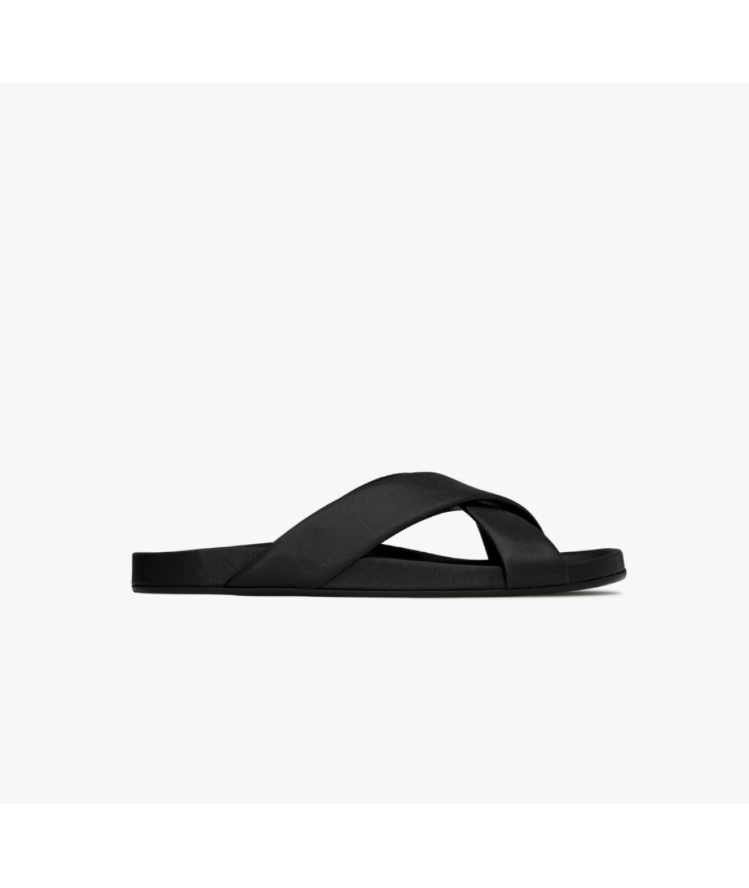 SAINT LAURENT Черные кожаные шлепанцы, фото 4