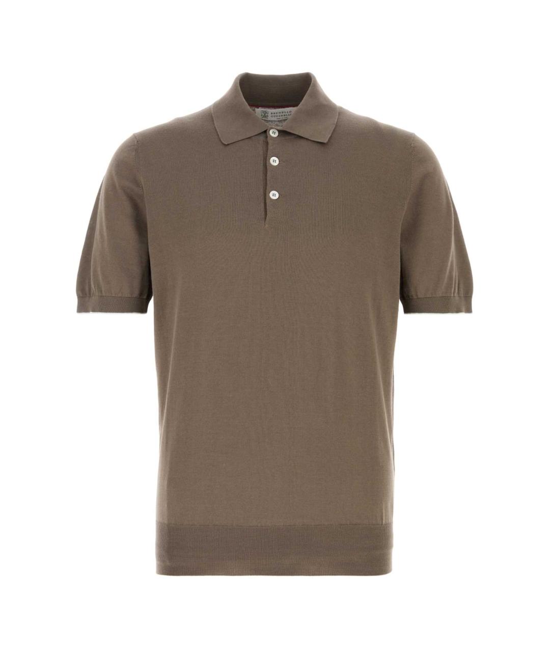 BRUNELLO CUCINELLI Коричневое хлопковое поло с коротким рукавом, фото 1