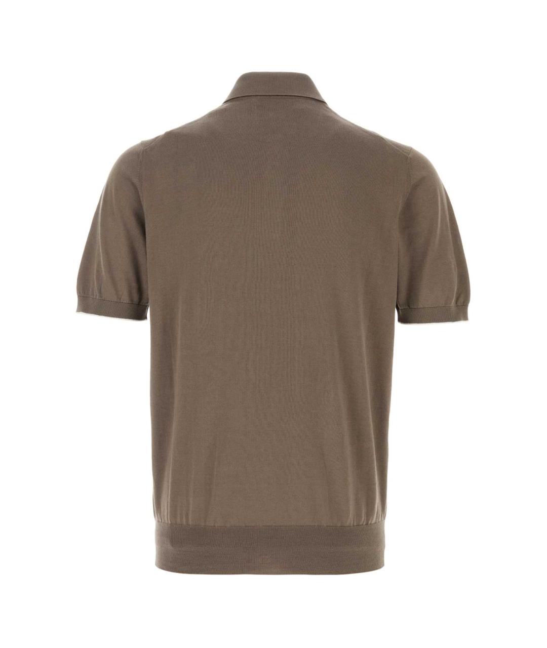 BRUNELLO CUCINELLI Коричневое хлопковое поло с коротким рукавом, фото 2