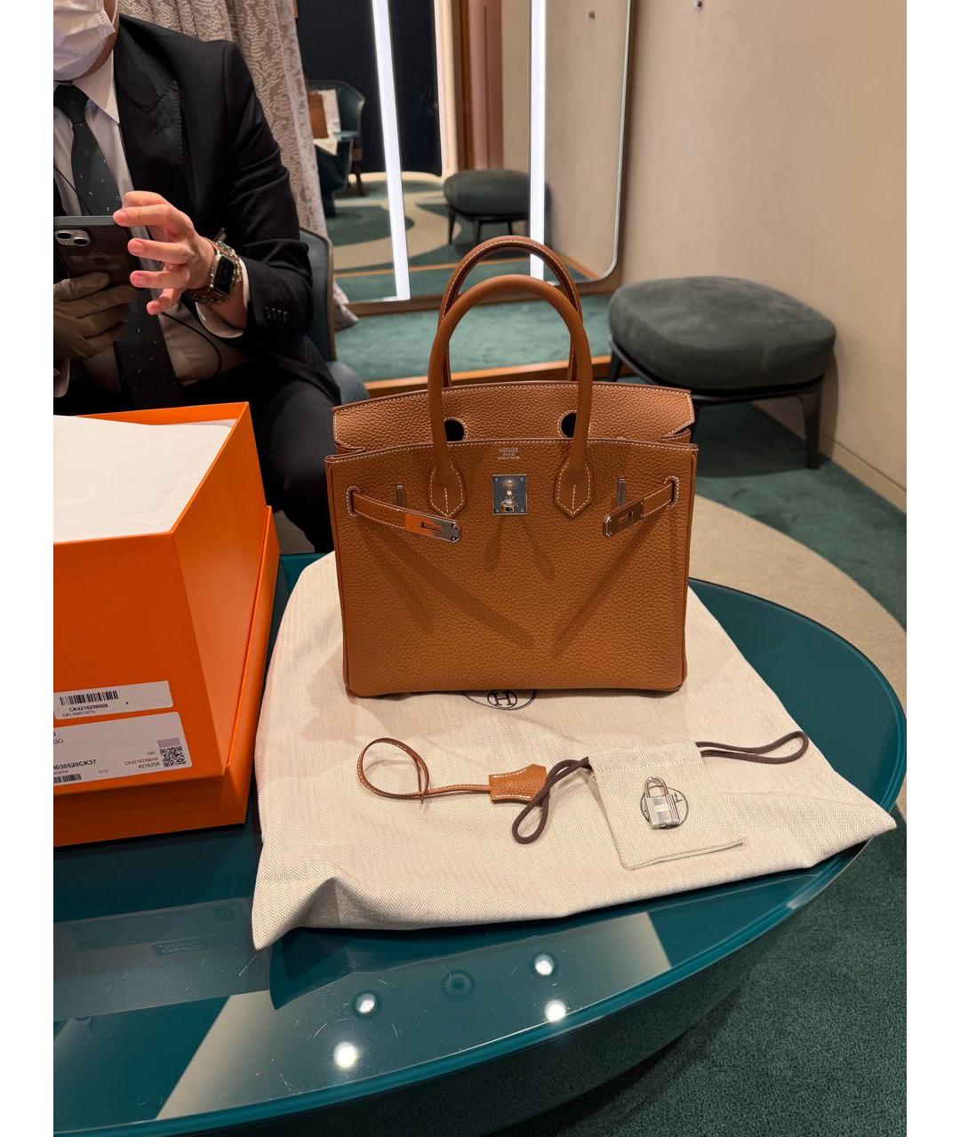 HERMES Коричневая кожаная сумка с короткими ручками, фото 5