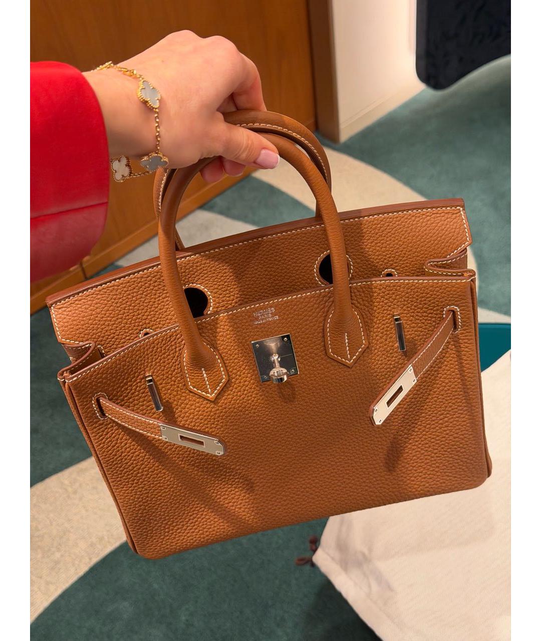 HERMES Коричневая кожаная сумка с короткими ручками, фото 3