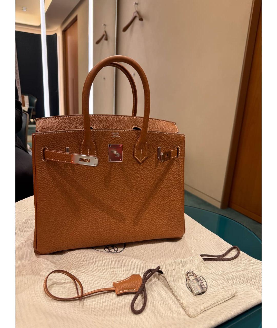 HERMES Коричневая кожаная сумка с короткими ручками, фото 4