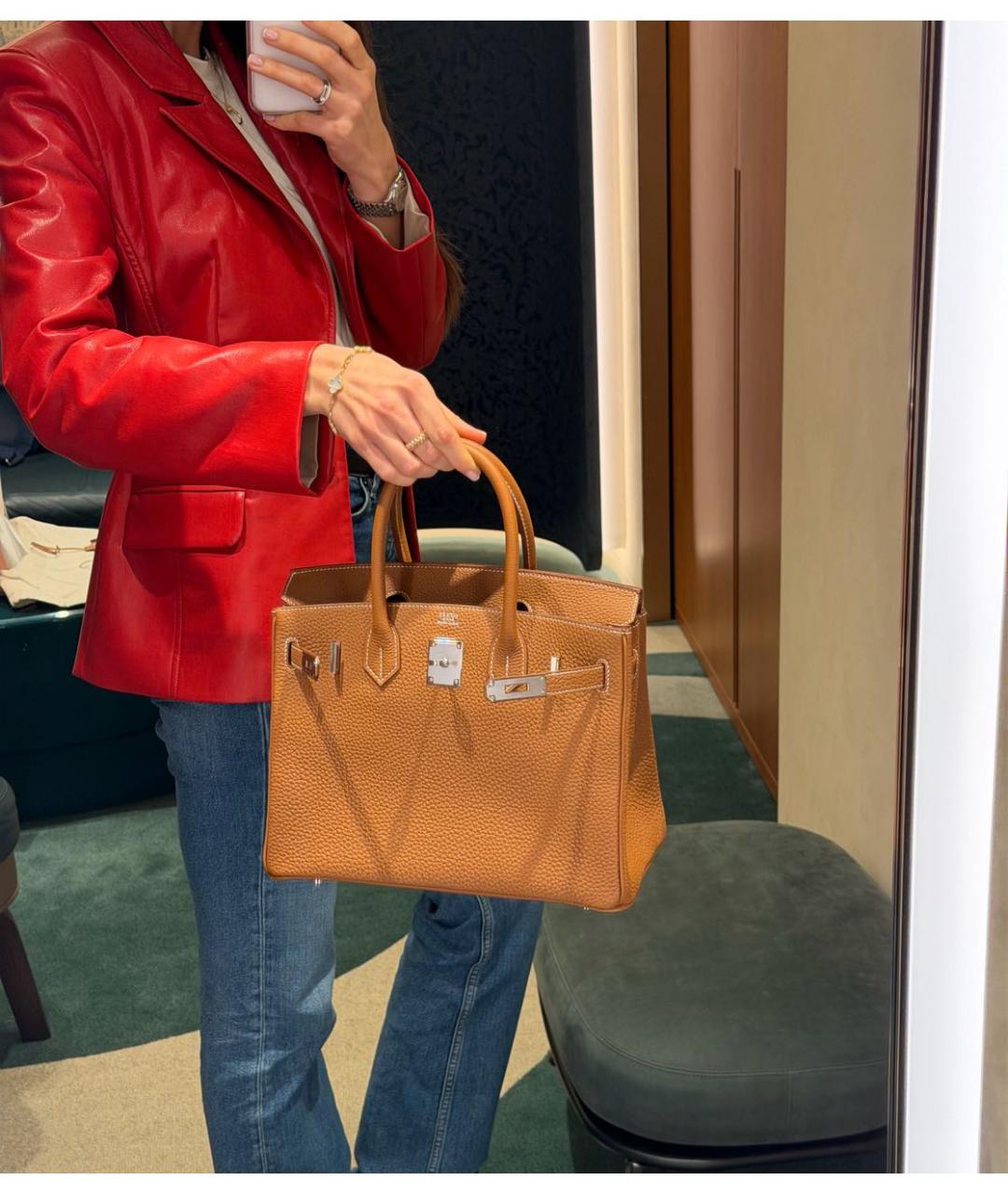 HERMES Коричневая кожаная сумка с короткими ручками, фото 2