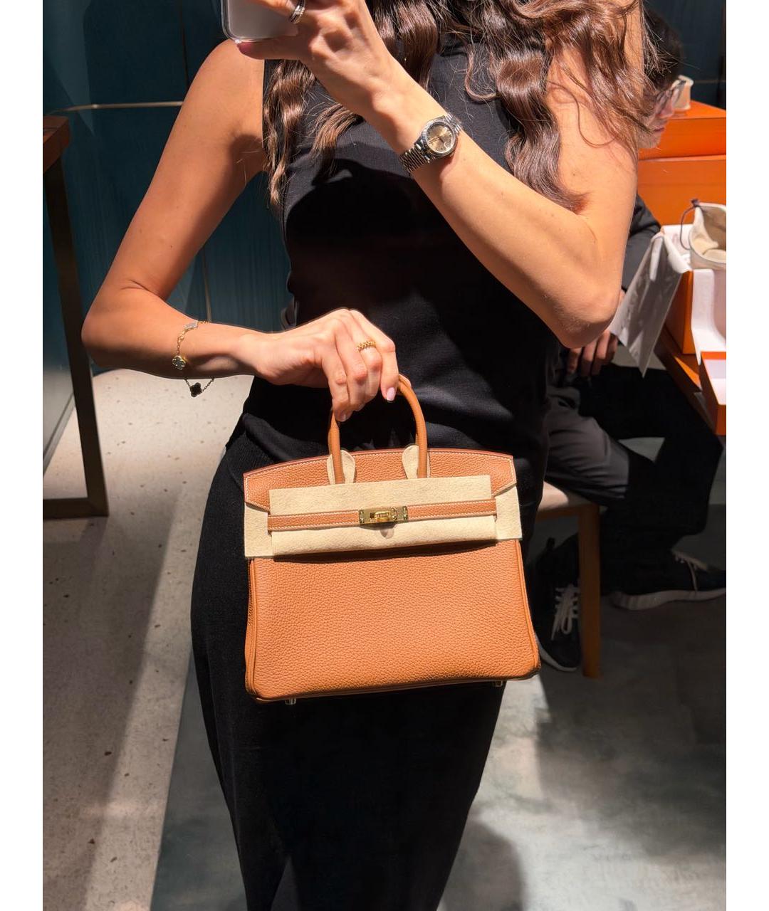 HERMES Коричневая кожаная сумка с короткими ручками, фото 4