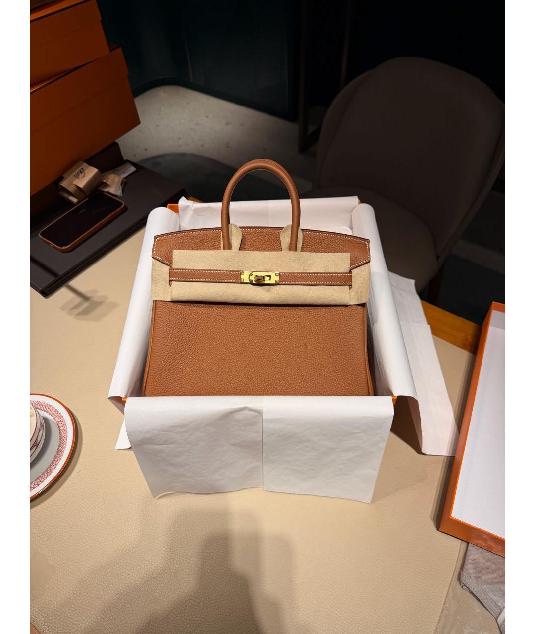 HERMES Коричневая кожаная сумка с короткими ручками, фото 9
