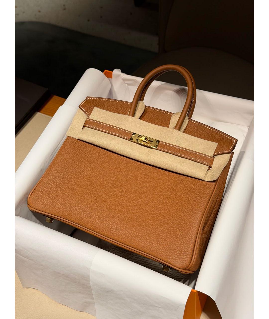 HERMES Коричневая кожаная сумка с короткими ручками, фото 8