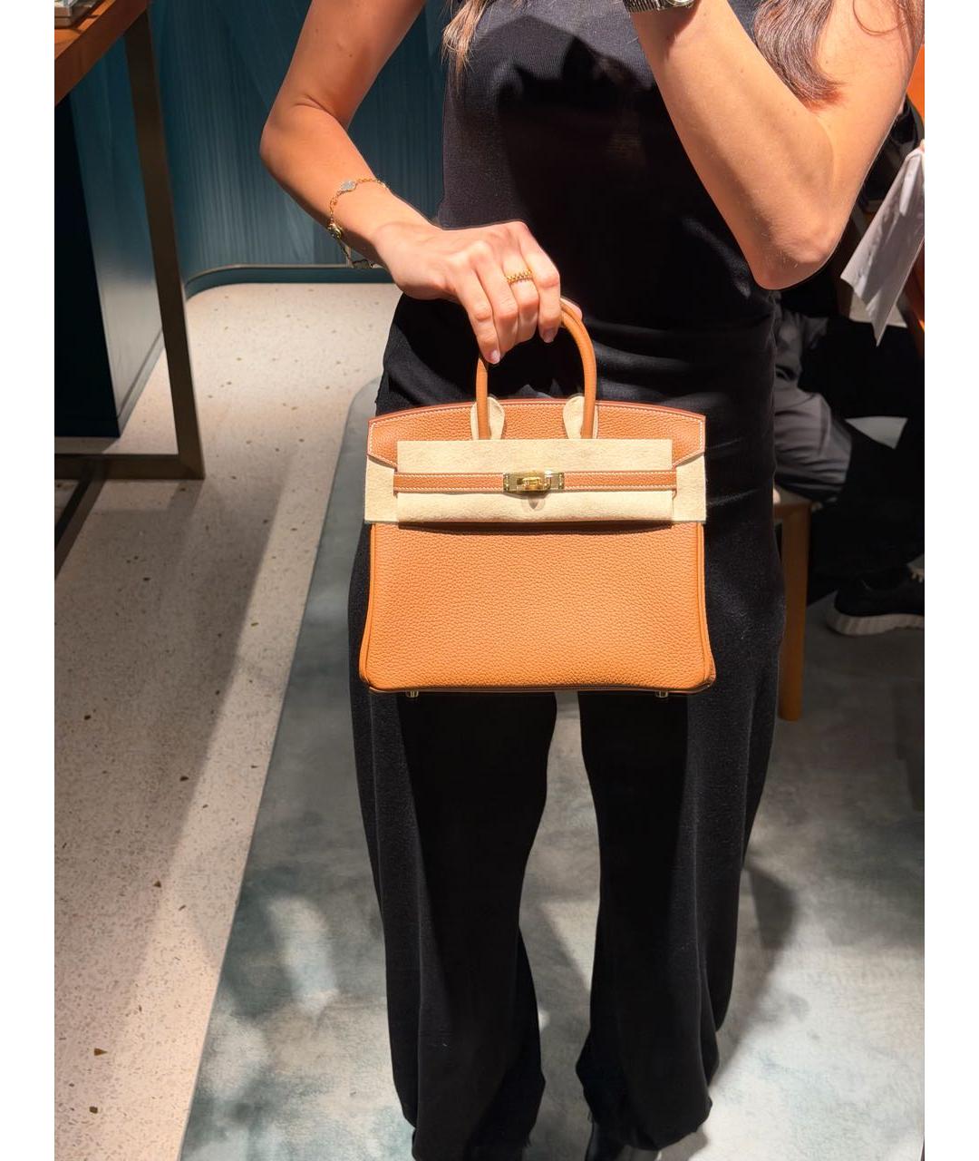 HERMES Коричневая кожаная сумка с короткими ручками, фото 3