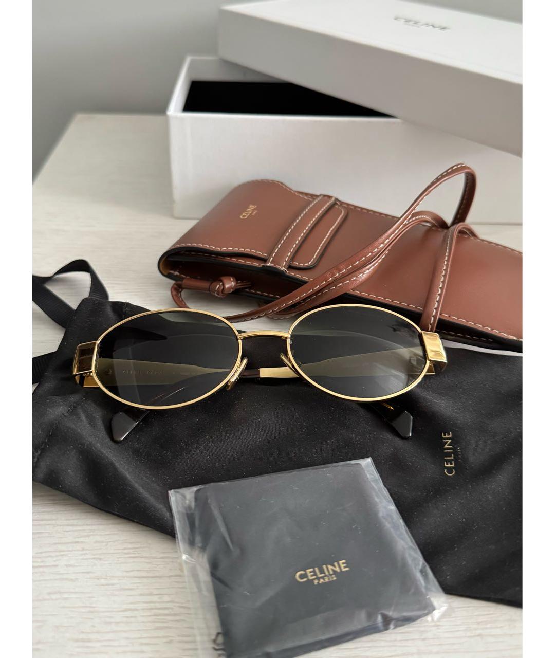 CELINE Коричневые металлические солнцезащитные очки, фото 2