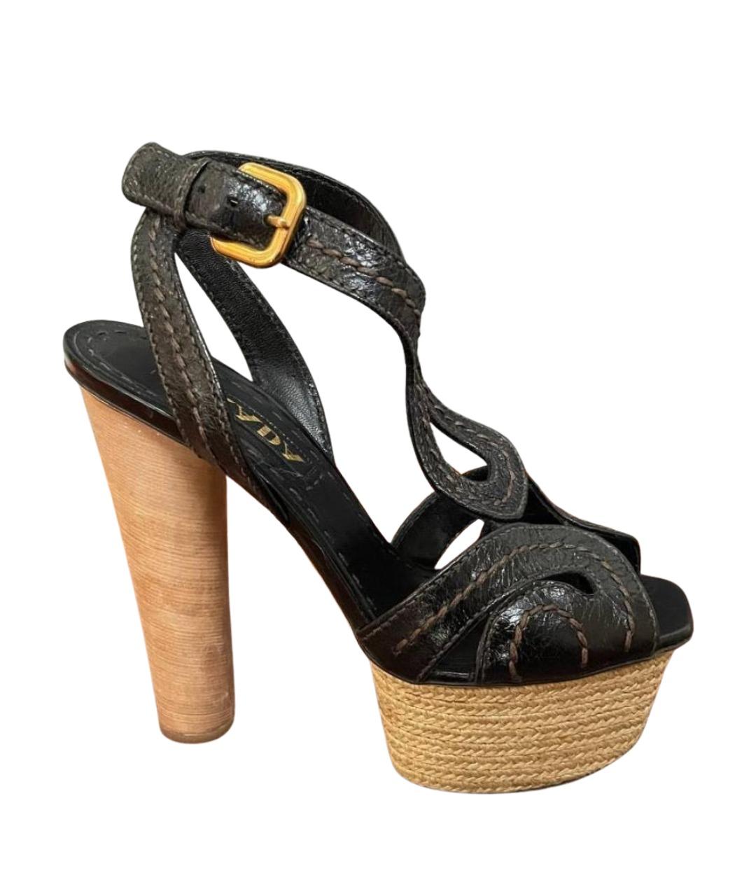 PRADA Коричневые кожаные босоножки, фото 1