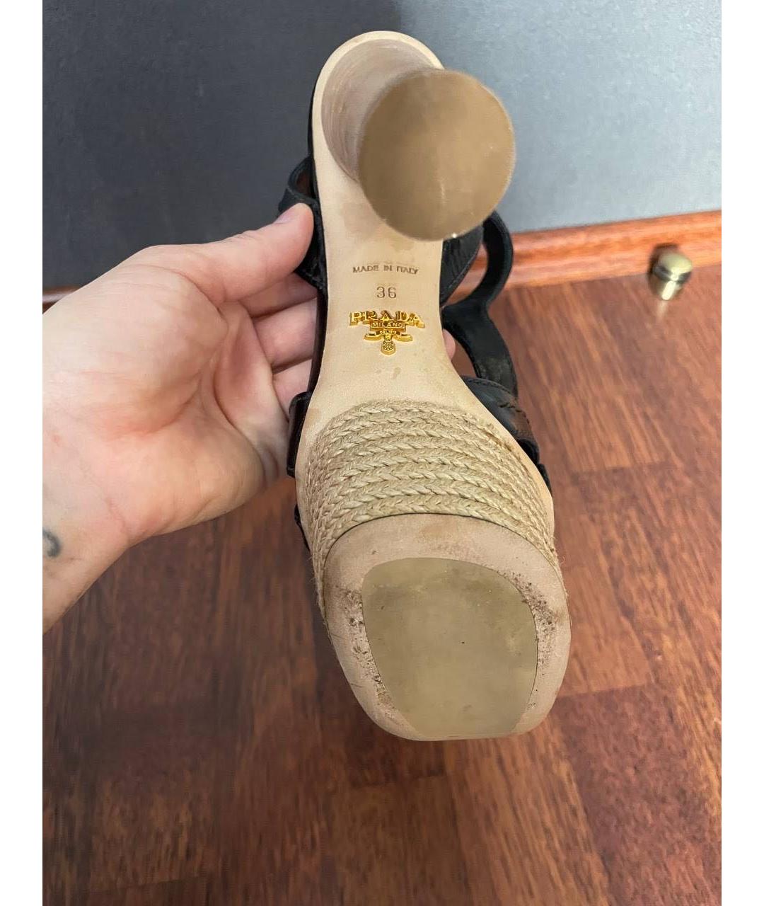 PRADA Коричневые кожаные босоножки, фото 4