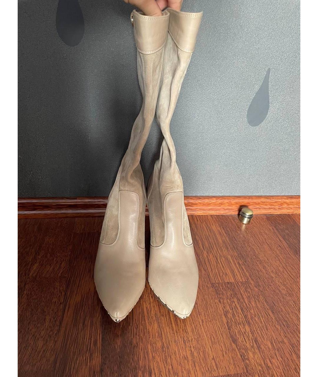 SERGIO ROSSI Бежевые кожаные сапоги, фото 2