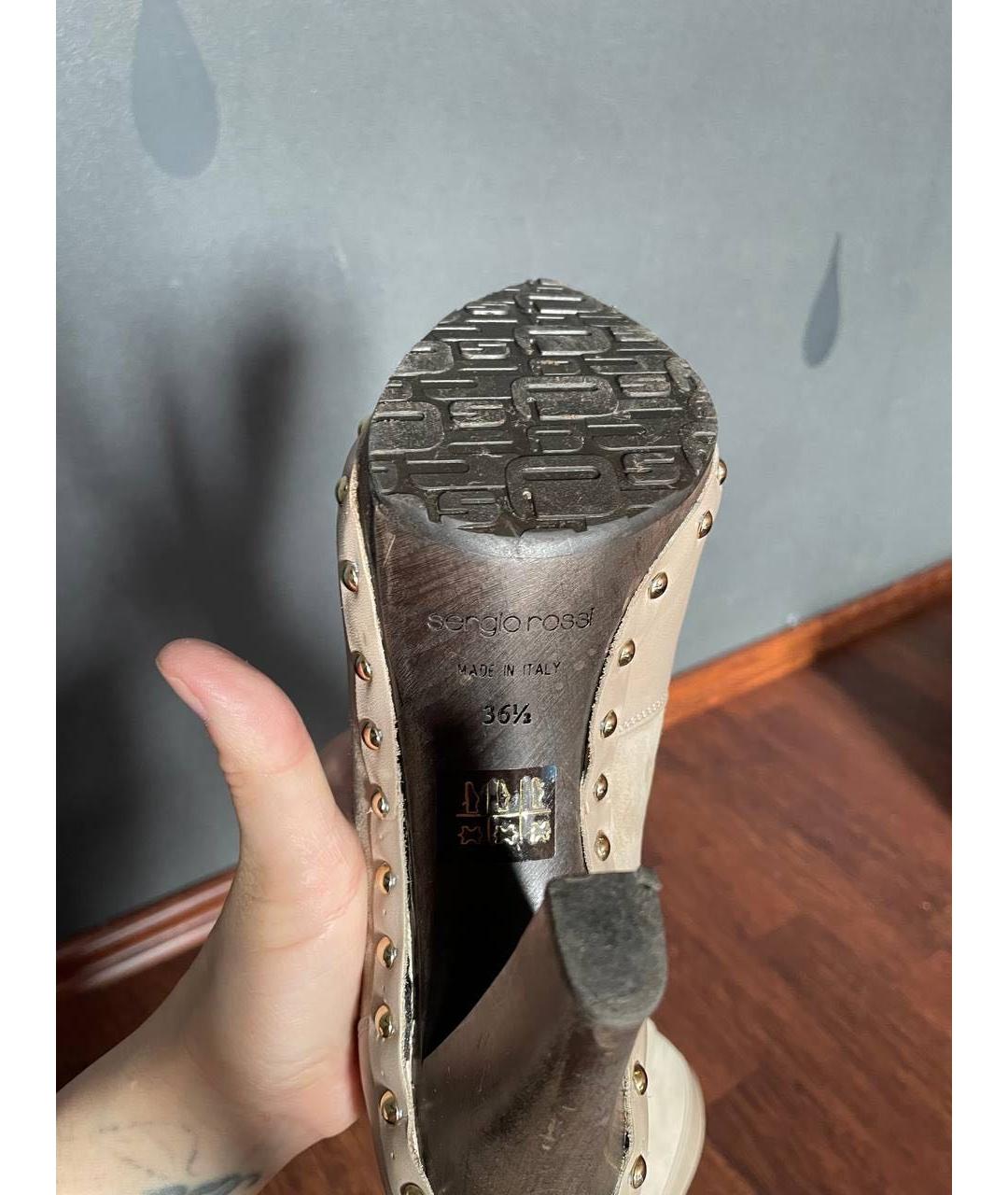 SERGIO ROSSI Бежевые кожаные сапоги, фото 4