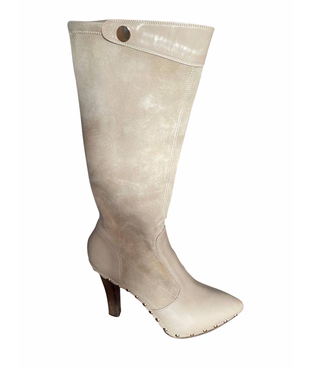 SERGIO ROSSI Бежевые кожаные сапоги, фото 1
