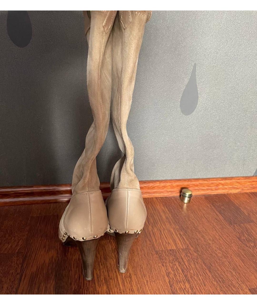 SERGIO ROSSI Бежевые кожаные сапоги, фото 3
