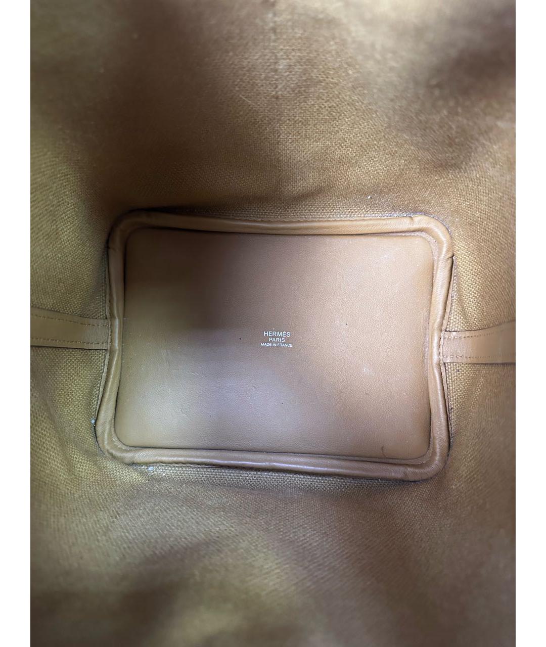 HERMES Коричневая тканевая сумка с короткими ручками, фото 5