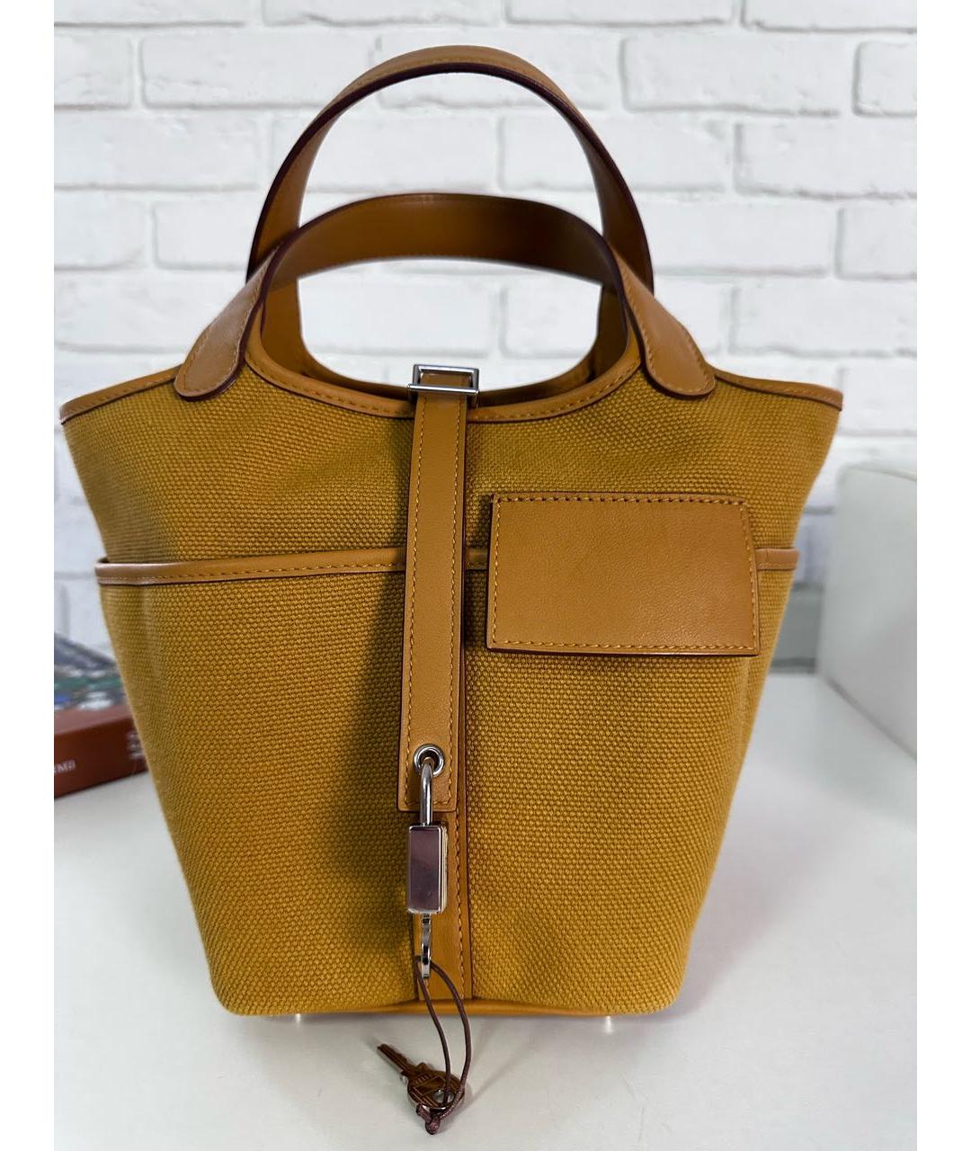 HERMES Коричневая тканевая сумка с короткими ручками, фото 7