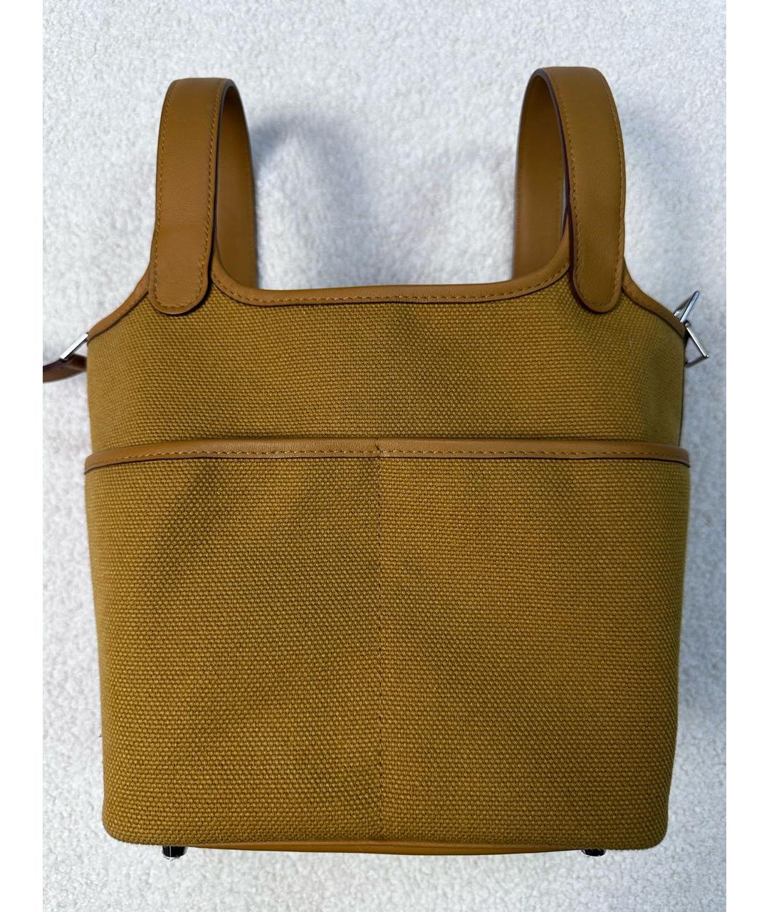 HERMES Коричневая тканевая сумка с короткими ручками, фото 6