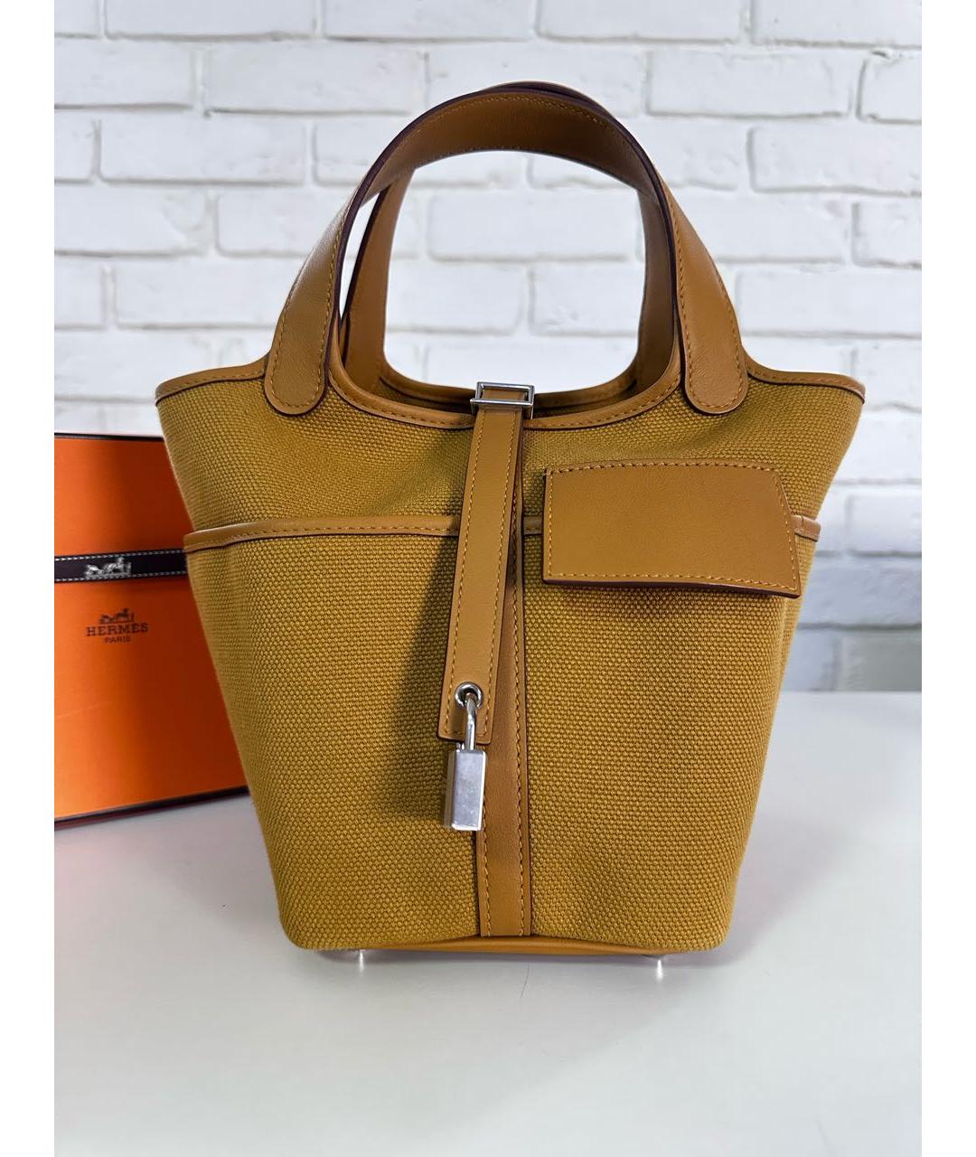 HERMES Коричневая тканевая сумка с короткими ручками, фото 2