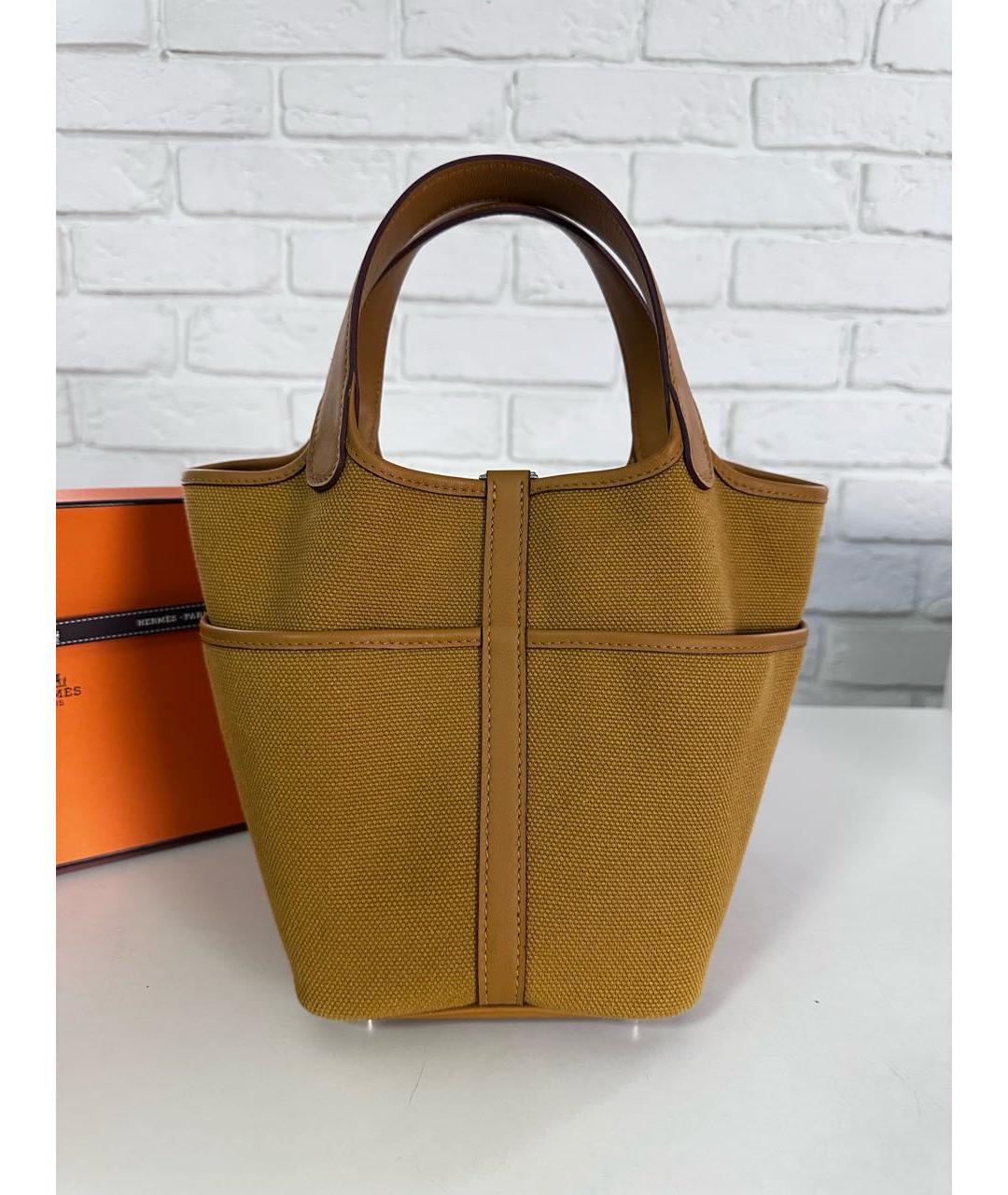 HERMES Коричневая тканевая сумка с короткими ручками, фото 3