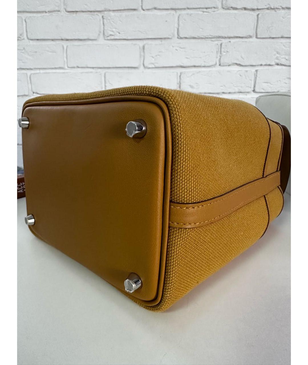 HERMES Коричневая тканевая сумка с короткими ручками, фото 4