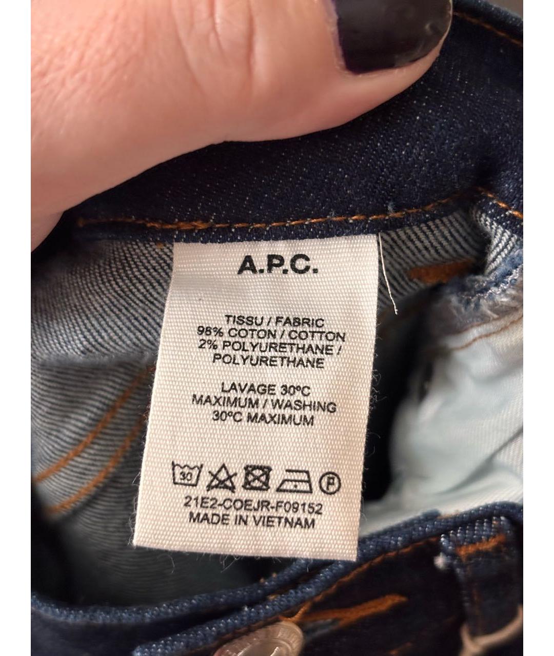 A.P.C. Темно-синие хлопко-полиэстеровые джинсы слим, фото 5