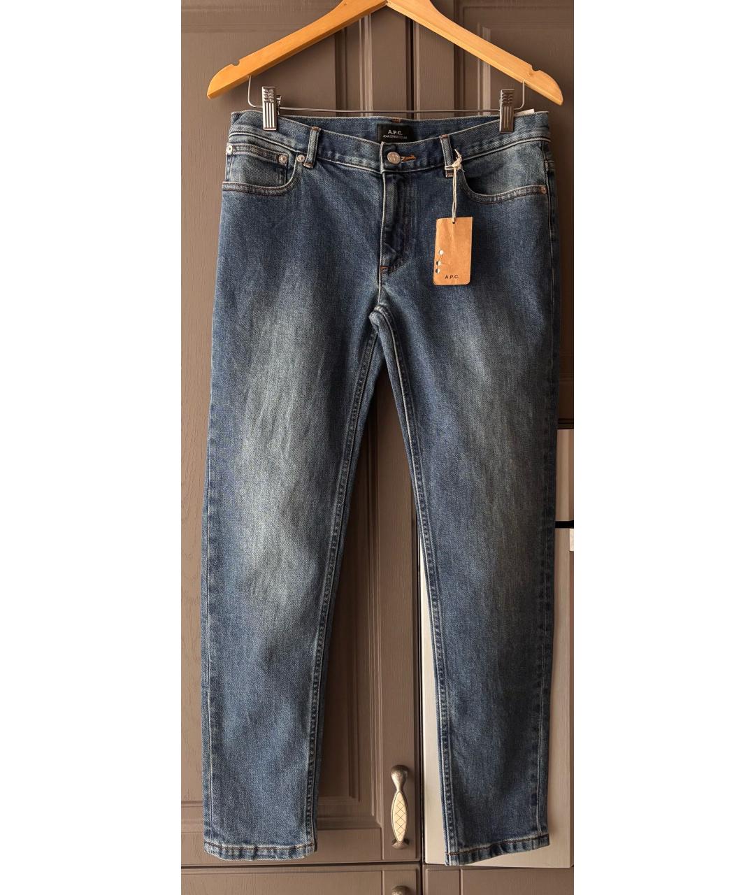 A.P.C. Синие хлопко-полиэстеровые джинсы слим, фото 9