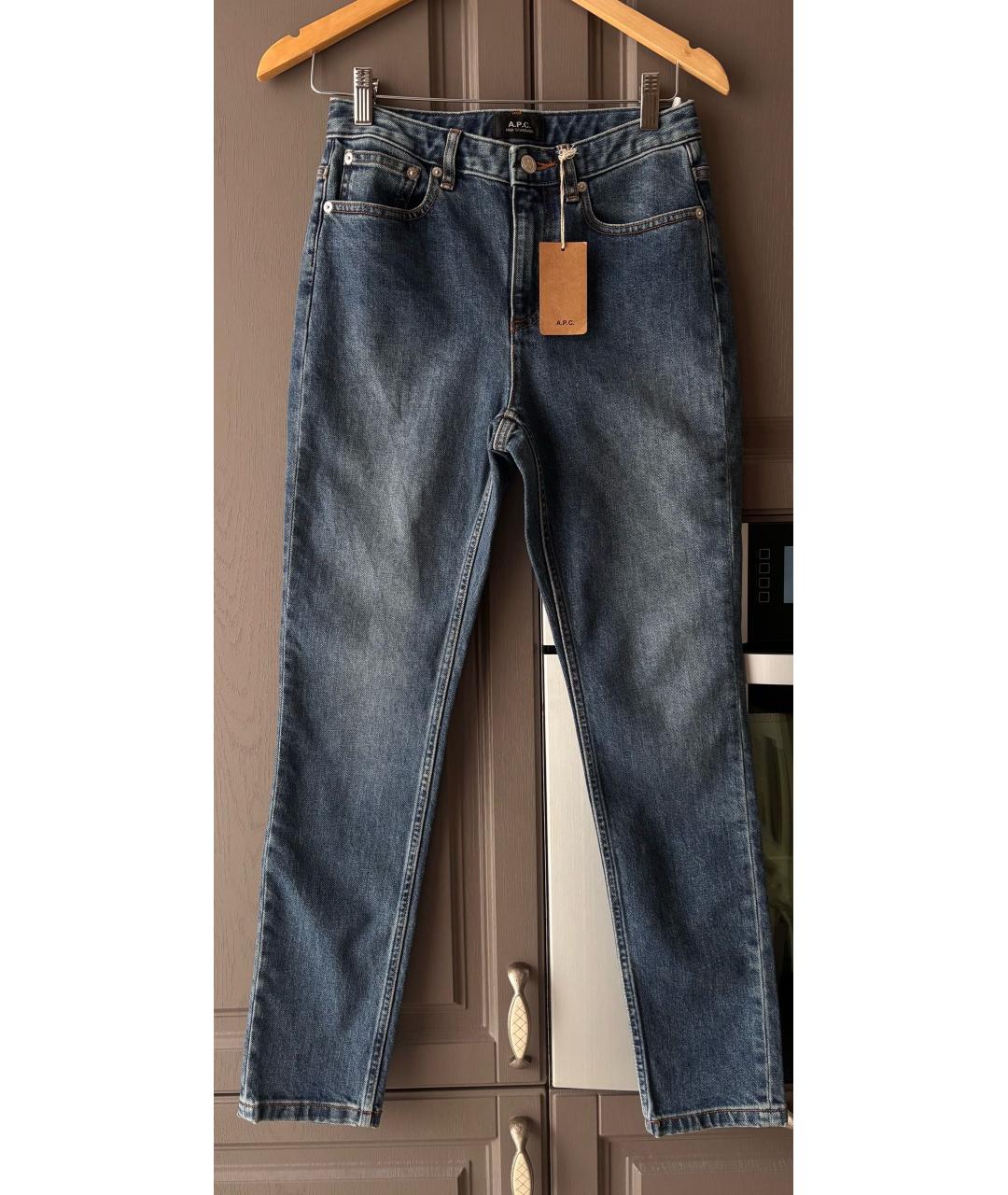 A.P.C. Синие хлопко-полиэстеровые джинсы слим, фото 6