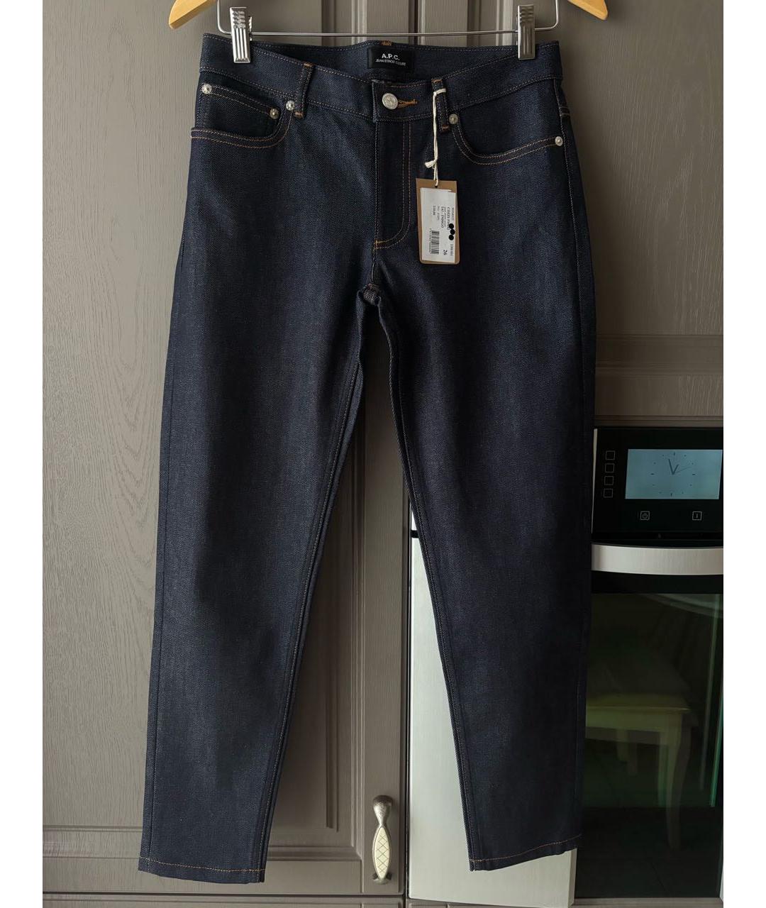 A.P.C. Темно-синие хлопко-полиэстеровые джинсы слим, фото 8