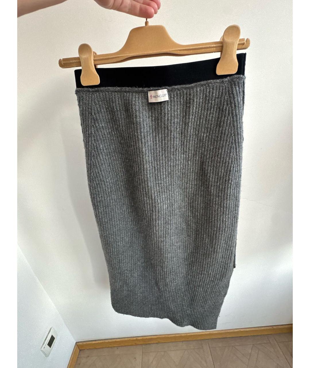 MONCLER Серая шерстяная юбка миди, фото 3