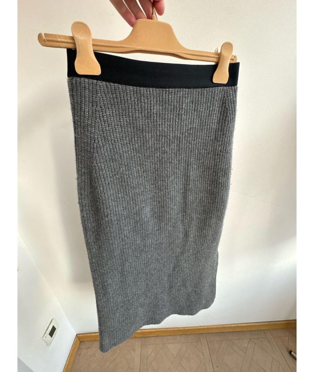 MONCLER Серая шерстяная юбка миди, фото 7