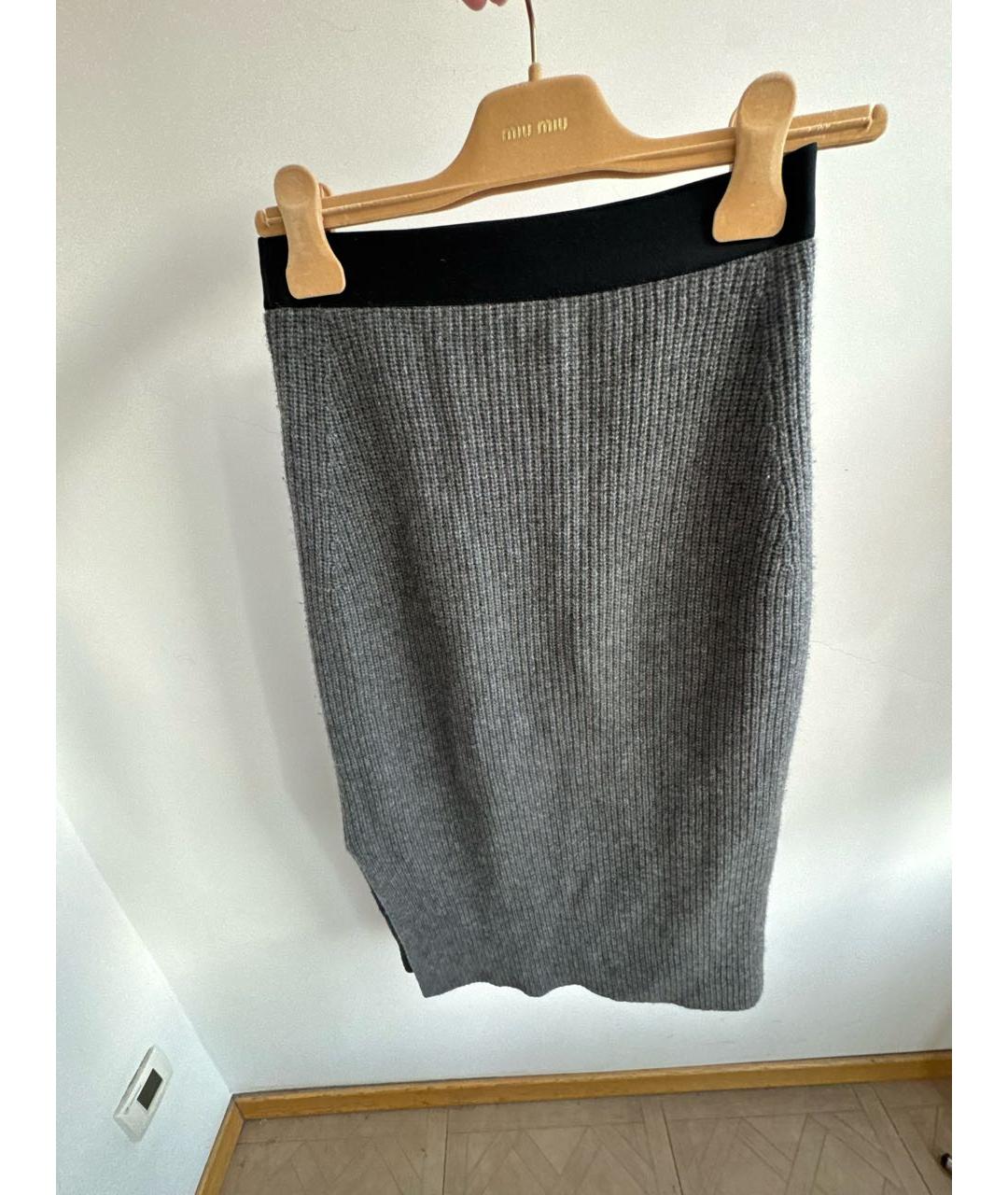 MONCLER Серая шерстяная юбка миди, фото 2