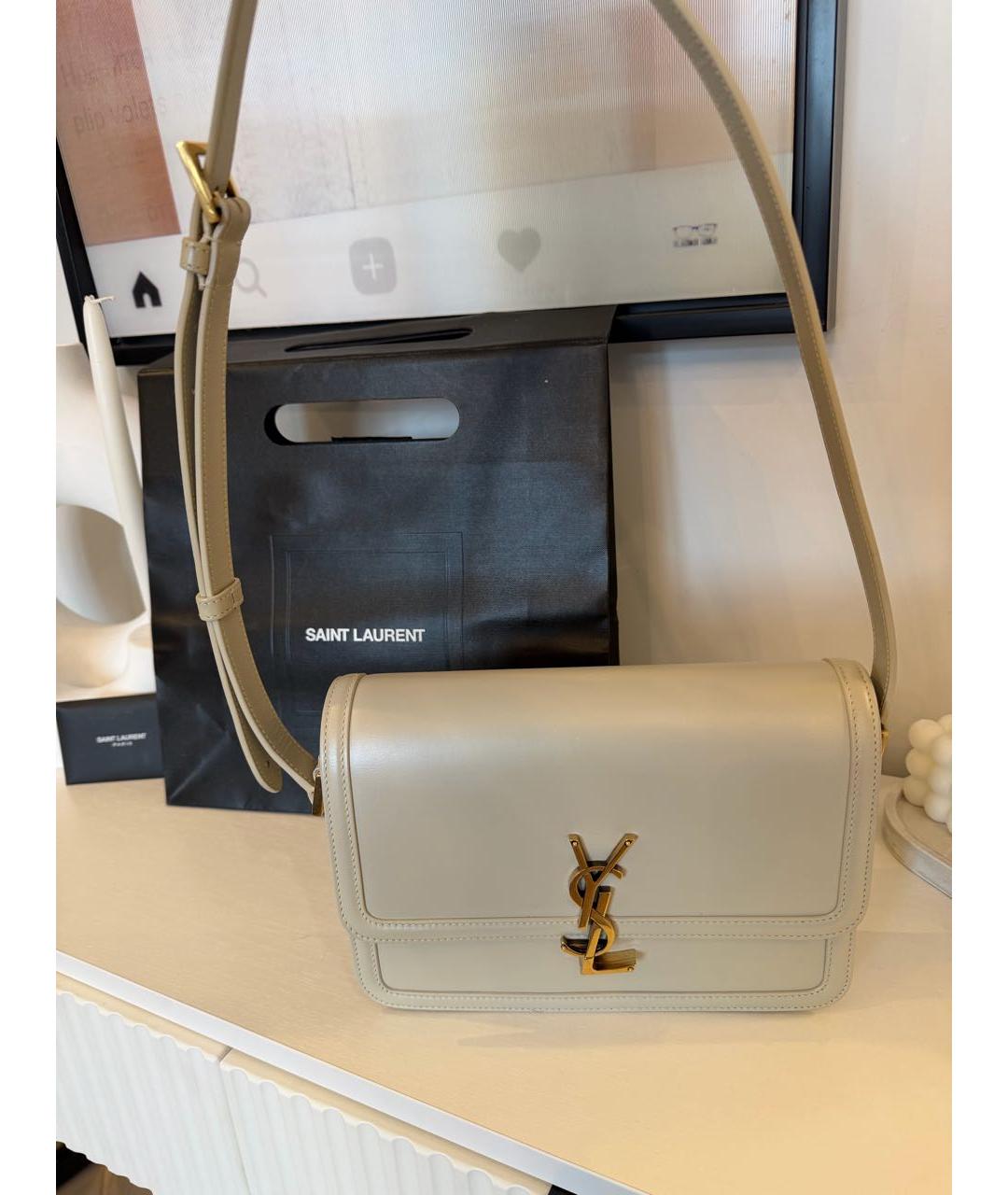 SAINT LAURENT Белая кожаная сумка с короткими ручками, фото 3