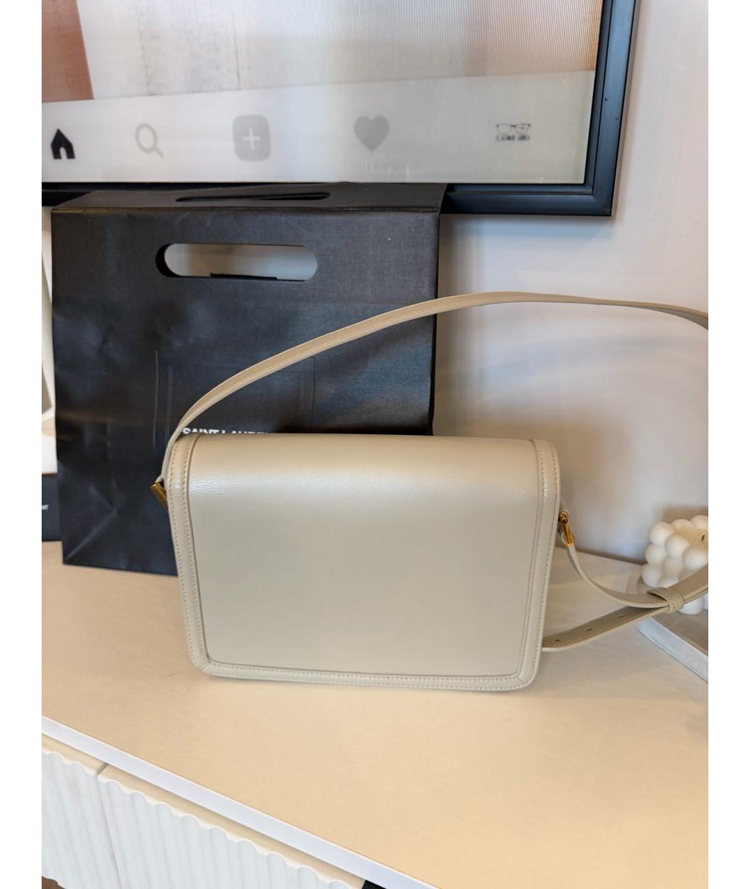 SAINT LAURENT Белая кожаная сумка с короткими ручками, фото 4