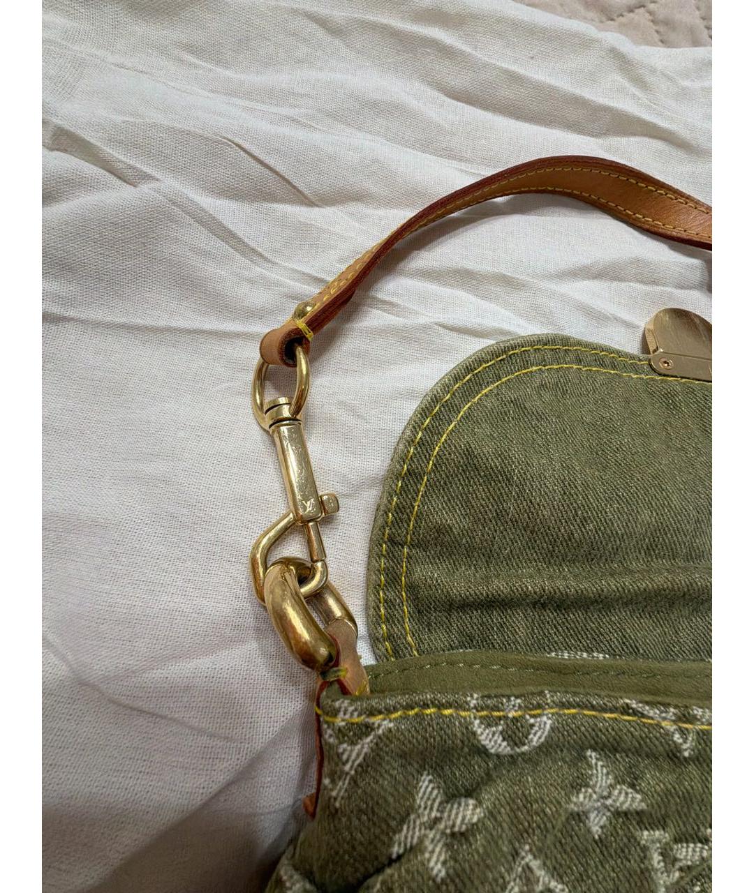 LOUIS VUITTON Зеленая деним сумка с короткими ручками, фото 4