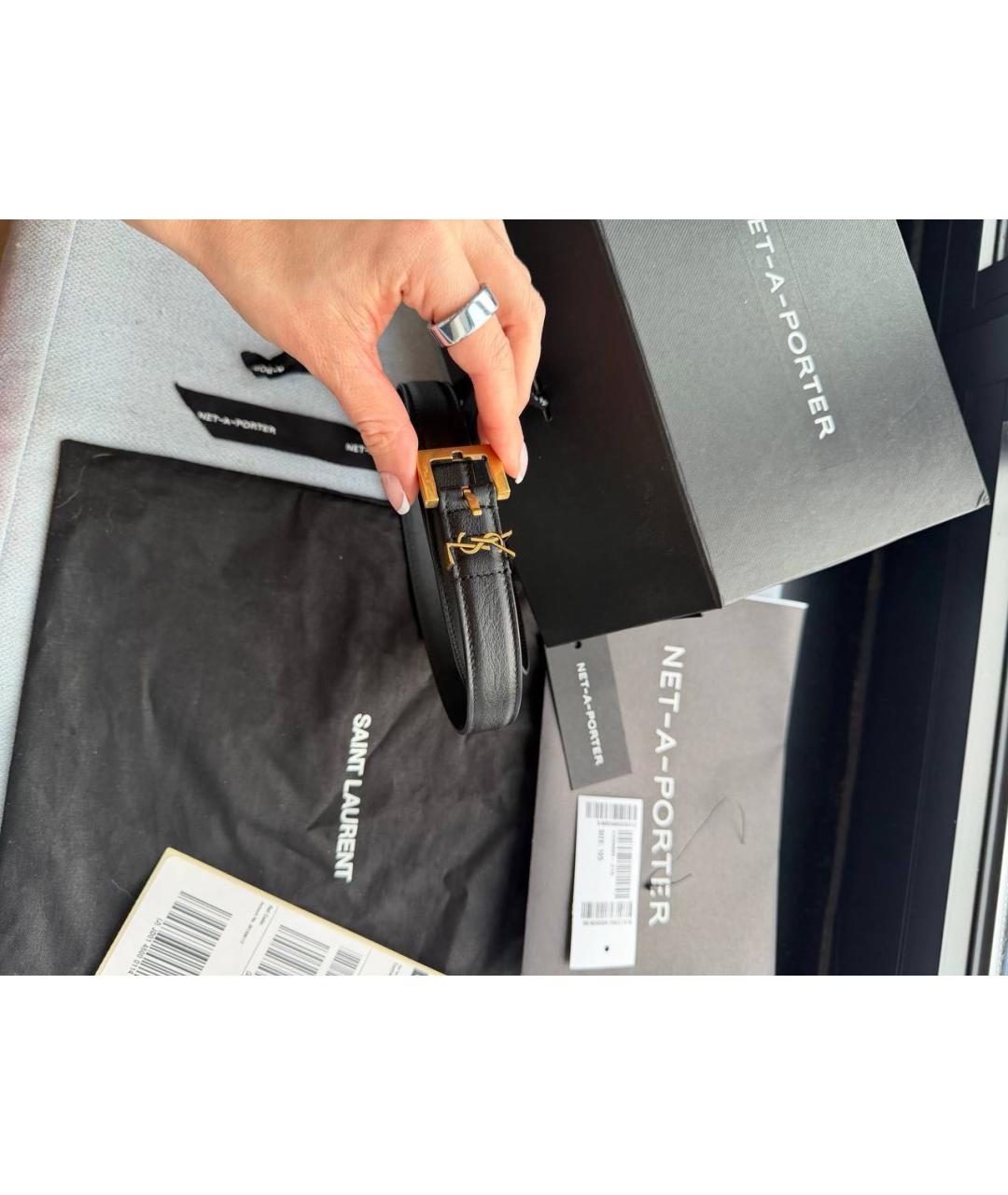 SAINT LAURENT Черный кожаный ремень, фото 4