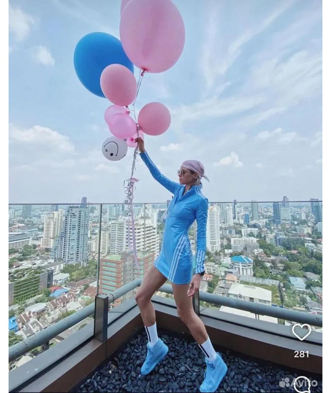 ADIDAS Голубое полиуретановое повседневное платье, фото 5