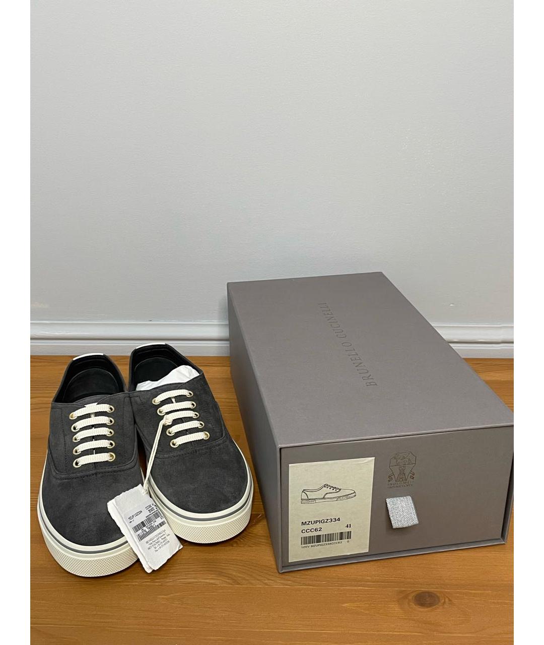 BRUNELLO CUCINELLI Антрацитовые замшевые низкие кроссовки / кеды, фото 7