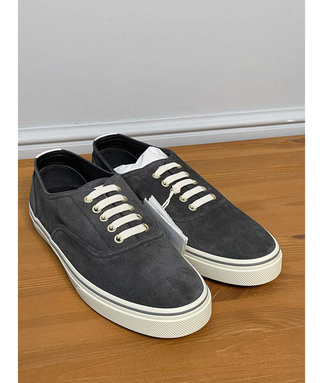 BRUNELLO CUCINELLI Антрацитовые замшевые низкие кроссовки / кеды, фото 2