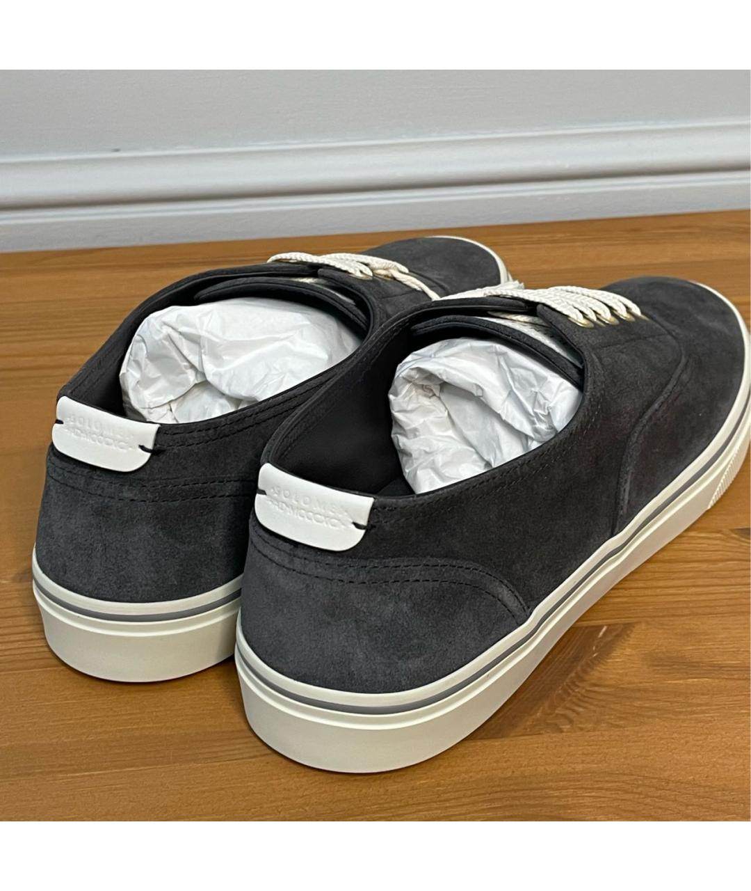 BRUNELLO CUCINELLI Антрацитовые замшевые низкие кроссовки / кеды, фото 4
