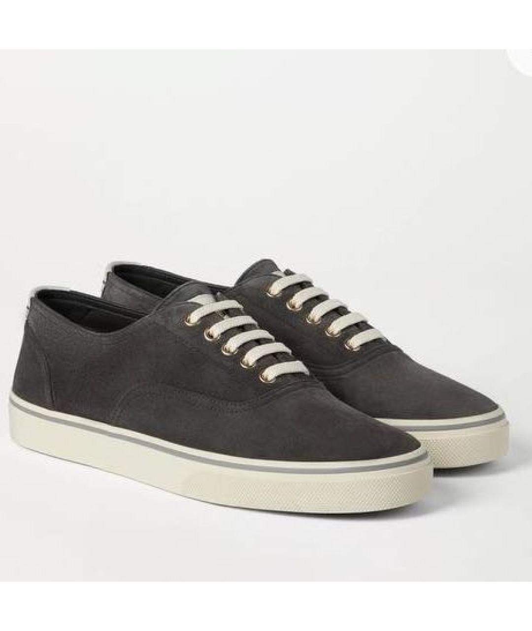 BRUNELLO CUCINELLI Антрацитовые замшевые низкие кроссовки / кеды, фото 3