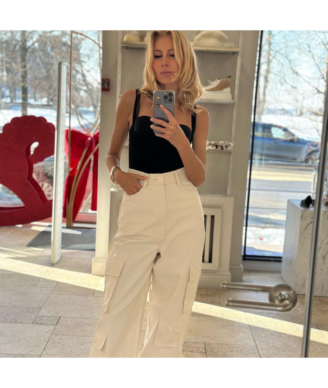 THE FRANKIE SHOP Бежевые хлопковые брюки широкие, фото 8