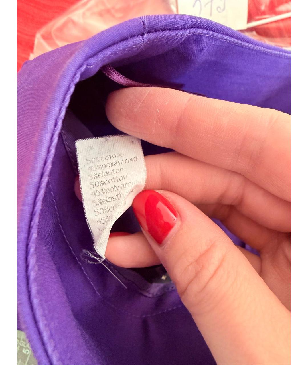 VERSACE Фиолетовые хлопко-эластановые прямые брюки, фото 8