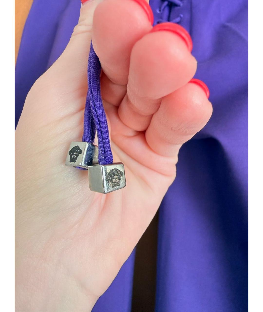 VERSACE Фиолетовые хлопко-эластановые прямые брюки, фото 3