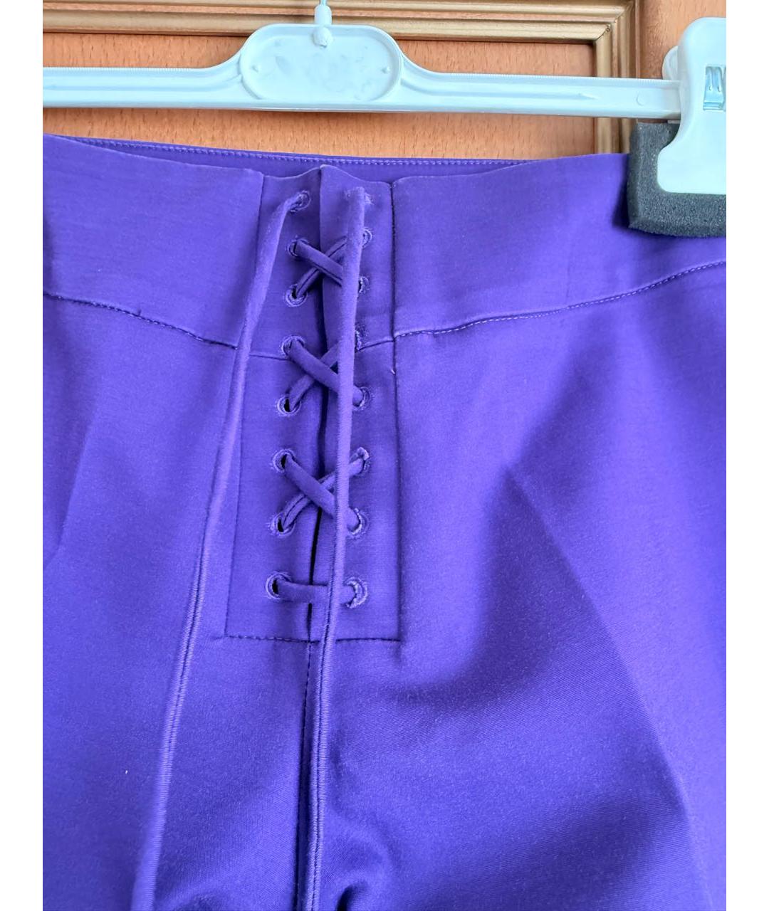 VERSACE Фиолетовые хлопко-эластановые прямые брюки, фото 4