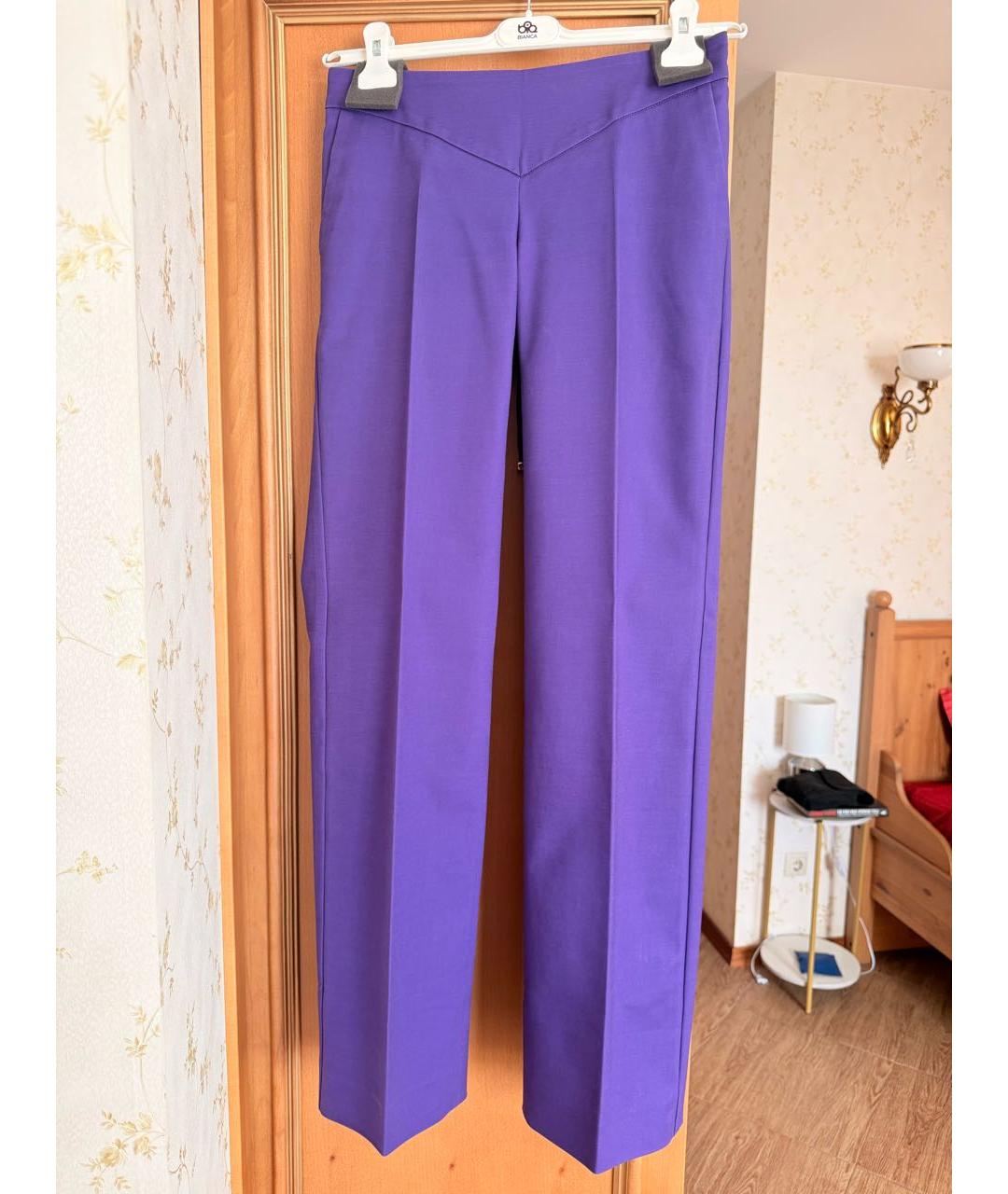 VERSACE Фиолетовые хлопко-эластановые прямые брюки, фото 9