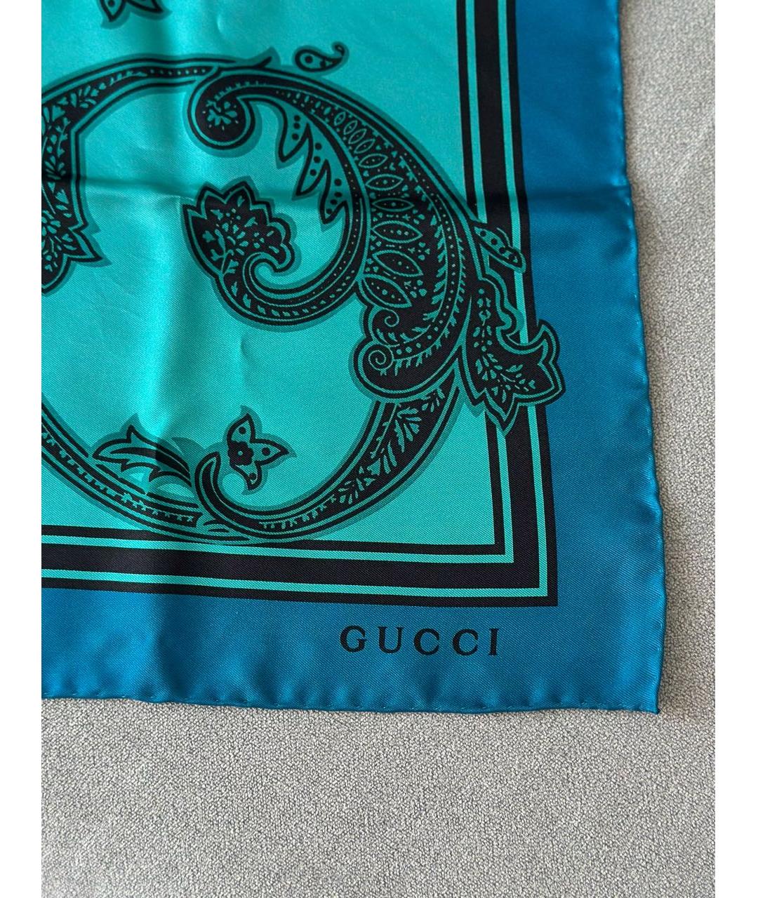 GUCCI Бирюзовый шелковый платок, фото 4